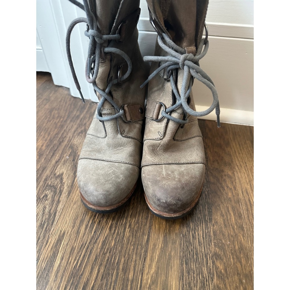Sorel Joan of Arctic Wedge II Quarry Grey Leather Lace Up Ankle Boots Womens